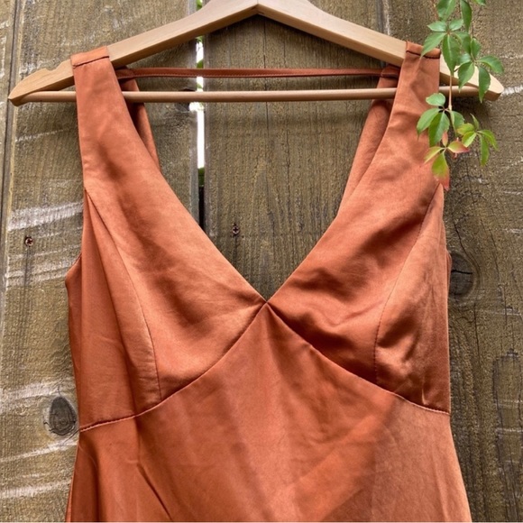 Copper Satin Cowl Back Midi Slip Dress 🌿 - Picture 7 of 14